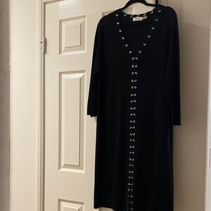 Calvin Klein Black Lace-Up Eyelet Midi Dress